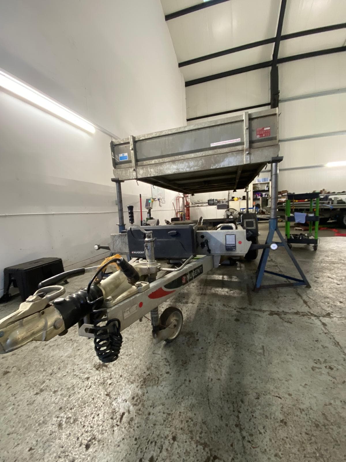 Nugent trailer with the body lifted off for a chassis change